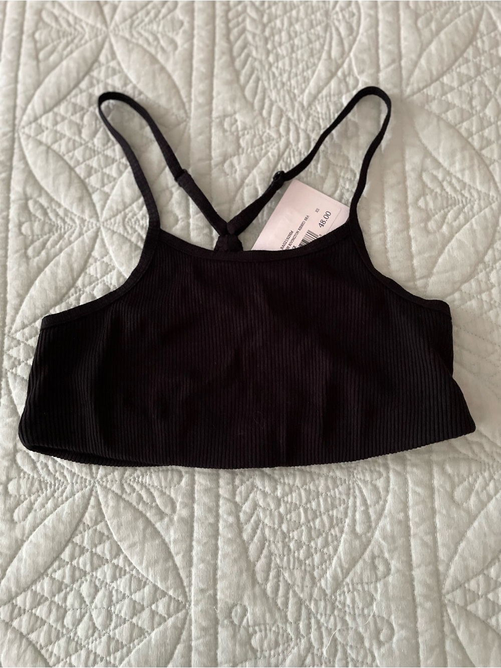 BANDIER Black Ribbed Cropped Bralette New With Tags Adjustable Straps Size S